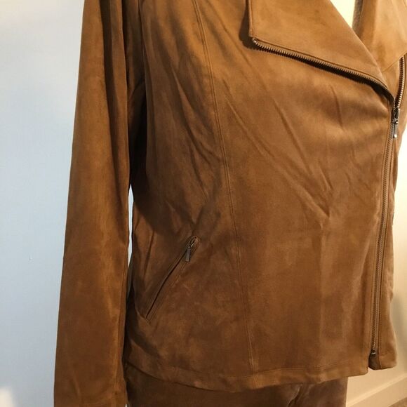 Suede 2 pc Zip Jacket ankle pants suit L (12/14) Old Money Clean Girl J. Jill - Picture 3 of 16